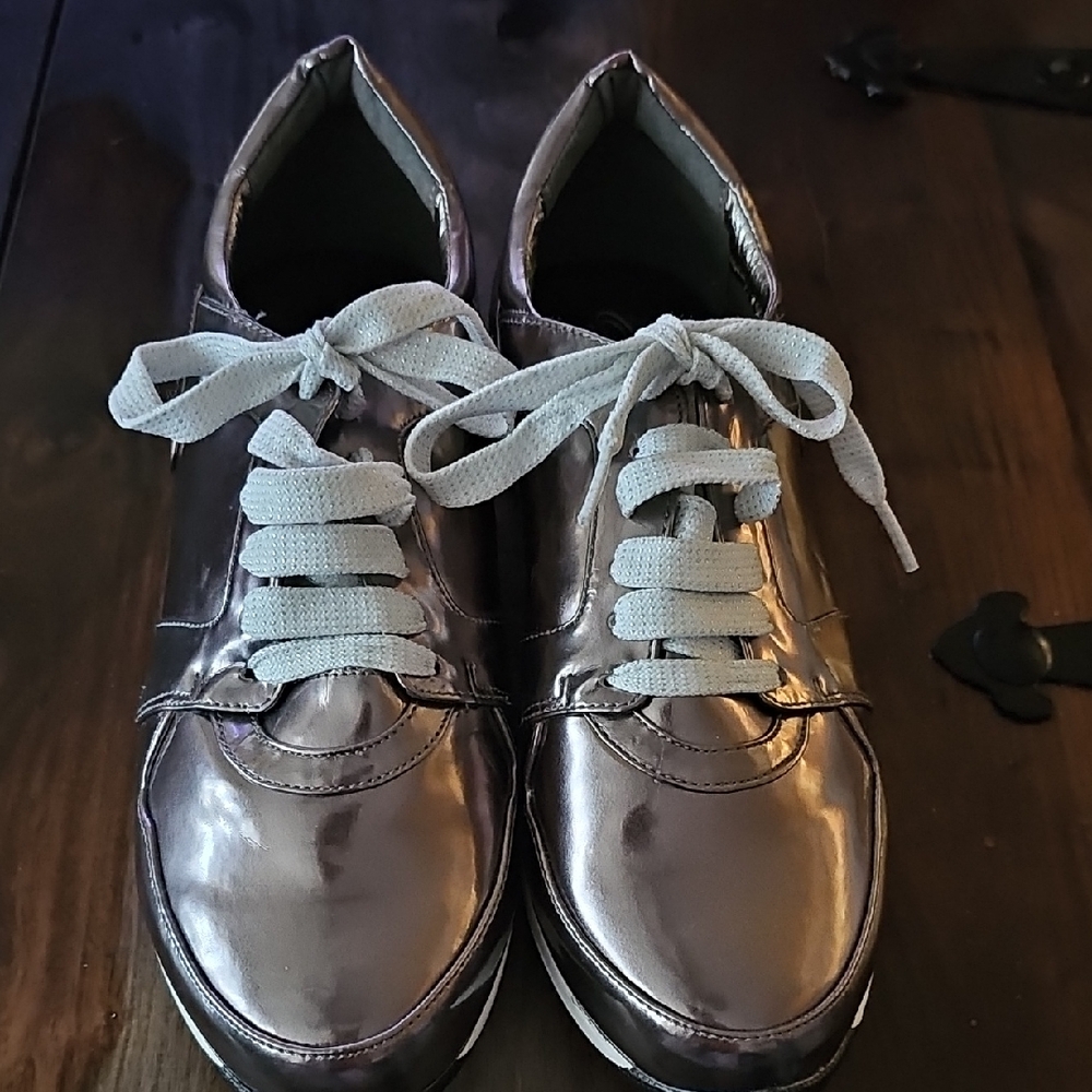 Metallic Silver Sneakers with White Laces